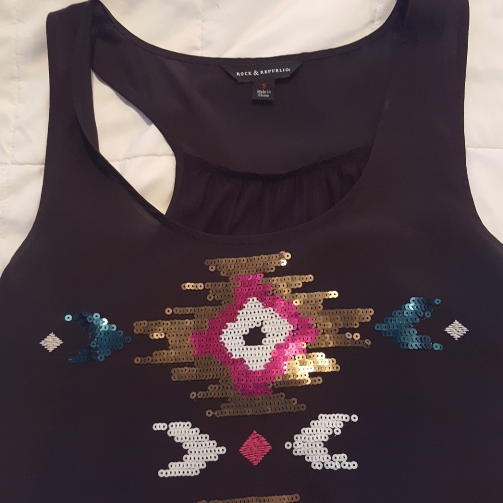 Rock & Republic Black Tank Top with Sequin Design - Picture 2 of 3
